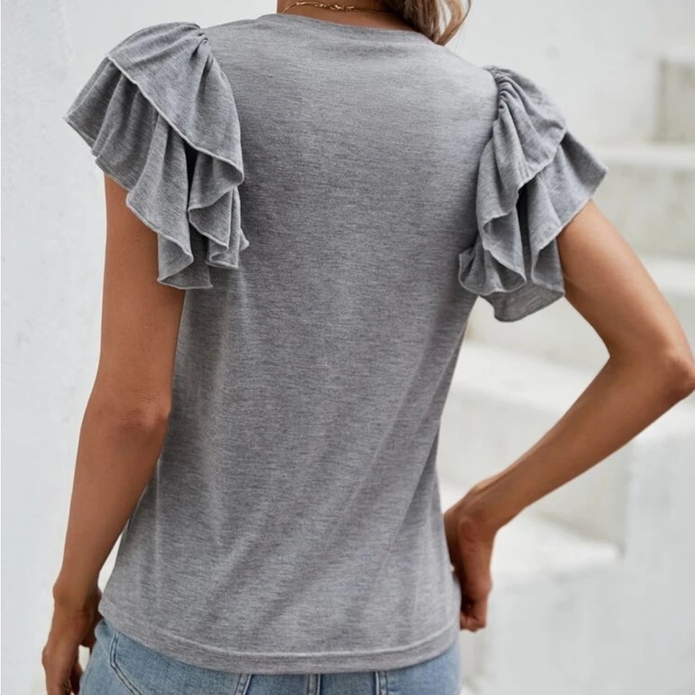 Shein Gray Ruffle Sleeve Top - Picture 5 of 5